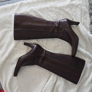 Brown leather tall boots